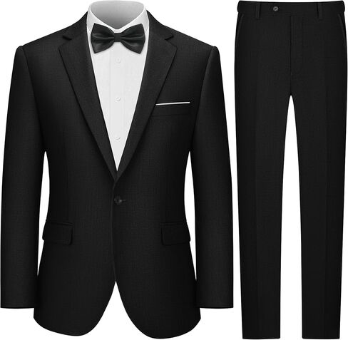 LUPURTY 2 Piece Suits for Men with Bow Tie Set,Men's Suit Slim Fit,Business Solid Single Breasted Tuxedo Blazer Pants in Kuwait