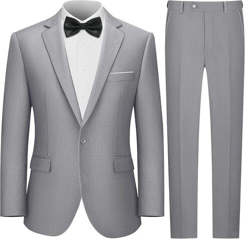 LUPURTY 2 Piece Suits for Men with Bow Tie Set,Men's Suit Slim Fit,Business Solid Single Breasted Tuxedo Blazer Pants in Kuwait