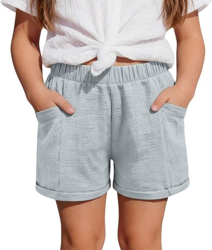 Gauze Summer Shorts Girls Casual Elastic Waist Soft Loose Beach Shorts Kids Lightweight Vacation Short with Pockets in Saudi Arabia