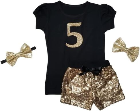 Personalized Gold Birthday Outfit/Sequin Shorts/Glitter Number/Bling/Princess/Cake Smash/Party in Kuwait