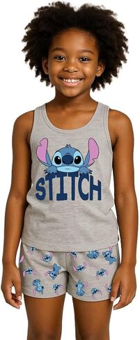شورت مطبوع بالكامل للفتيات من Disney Stitch، مزيج من القطن الناعم سهل الارتداء، رمادي منقط in Kuwait