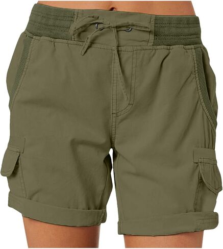 Women's Summer Shorts Lightweight Workout Cargo Shorts Stretch Waist Drawstring Lounge Hiking Pants Pockets in Kuwait