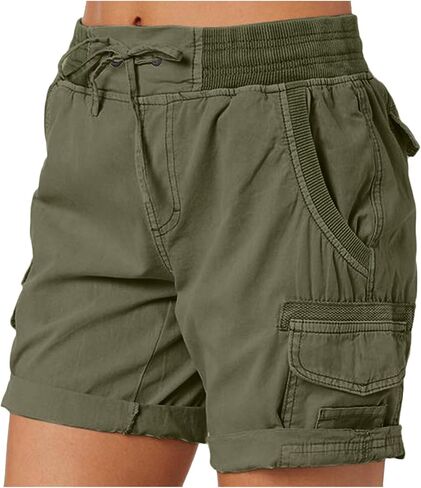 Women's Summer Shorts Lightweight Workout Cargo Shorts Stretch Waist Drawstring Lounge Hiking Pants Pockets in Kuwait