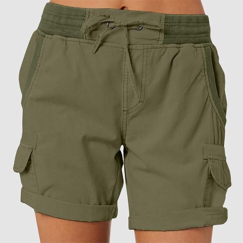 Women's Summer Shorts Lightweight Workout Cargo Shorts Stretch Waist Drawstring Lounge Hiking Pants Pockets in Kuwait