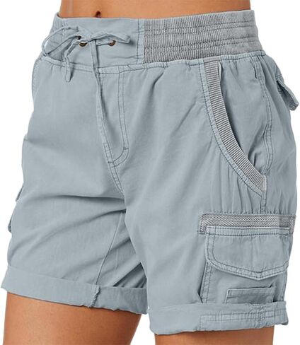 Women's Summer Shorts Lightweight Workout Cargo Shorts Stretch Waist Drawstring Lounge Hiking Pants Pockets in Kuwait