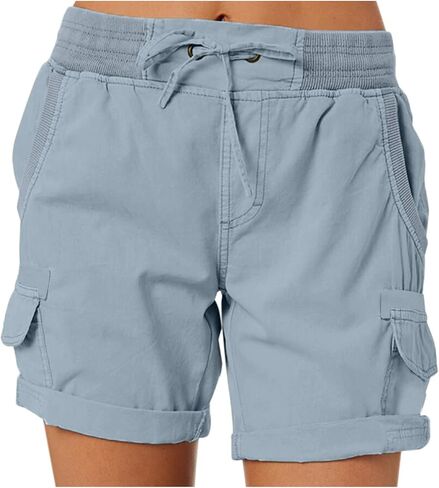Women's Summer Shorts Lightweight Workout Cargo Shorts Stretch Waist Drawstring Lounge Hiking Pants Pockets in Kuwait