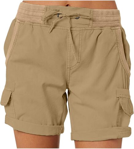 Women's Summer Shorts Lightweight Workout Cargo Shorts Stretch Waist Drawstring Lounge Hiking Pants Pockets in Kuwait
