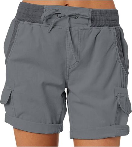 Women's Summer Shorts Lightweight Workout Cargo Shorts Stretch Waist Drawstring Lounge Hiking Pants Pockets in Kuwait