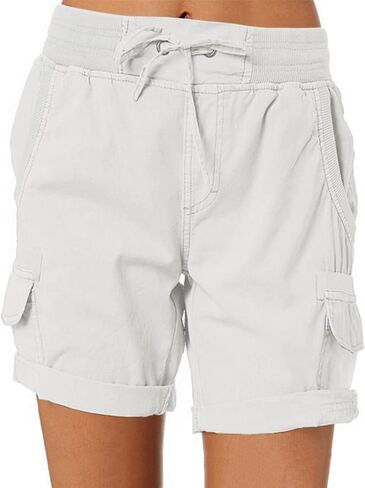 Women's Summer Shorts Lightweight Workout Cargo Shorts Stretch Waist Drawstring Lounge Hiking Pants Pockets in Kuwait