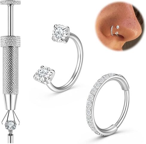 Titanium Horseshoe Nose Ring, 20g Double Gem Horse Shoe Nose Ring Hoop for Women Men Hypoallergenic Silver Cartilage Helix Tragus Daith Hoop Earring Nostril Piercing Jewelry 7mm in Kuwait