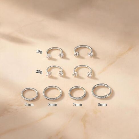 Titanium Horseshoe Nose Ring, 20g Double Gem Horse Shoe Nose Ring Hoop for Women Men Hypoallergenic Silver Cartilage Helix Tragus Daith Hoop Earring Nostril Piercing Jewelry 7mm in Kuwait