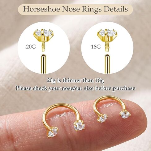 Titanium Horseshoe Nose Ring, 20g Double Gem Horse Shoe Nose Ring Hoop for Women Men Hypoallergenic Silver Cartilage Helix Tragus Daith Hoop Earring Nostril Piercing Jewelry 7mm in Kuwait