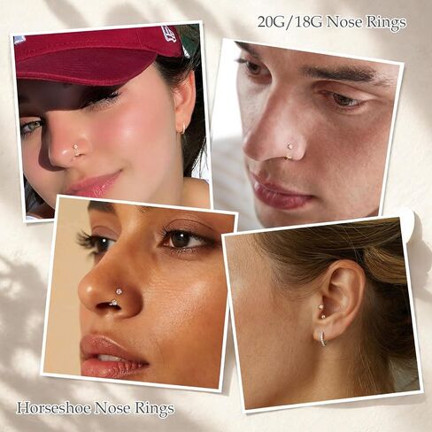 Titanium Horseshoe Nose Ring, 20g Double Gem Horse Shoe Nose Ring Hoop for Women Men Hypoallergenic Silver Cartilage Helix Tragus Daith Hoop Earring Nostril Piercing Jewelry 7mm in Kuwait