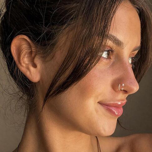 Titanium Horseshoe Nose Ring, 20g Double Gem Horse Shoe Nose Ring Hoop for Women Men Hypoallergenic Silver Cartilage Helix Tragus Daith Hoop Earring Nostril Piercing Jewelry 7mm in Kuwait