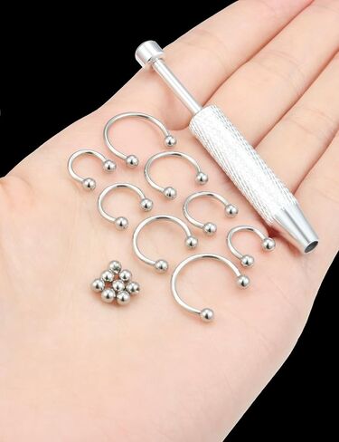 Oufksiyy 16G Horseshoe Septum Rings 6/8/10/12mm with Tool & Ball Grabber,Hypoallergenic for Nose,Rook,Cartilage,Helix,Lips-Silver Gold 316L Surgical Steel Septum Piercing jewelry in Kuwait
