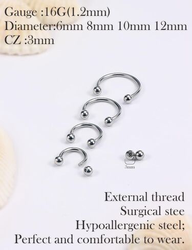 Oufksiyy 16G Horseshoe Septum Rings 6/8/10/12mm with Tool & Ball Grabber,Hypoallergenic for Nose,Rook,Cartilage,Helix,Lips-Silver Gold 316L Surgical Steel Septum Piercing jewelry in Kuwait