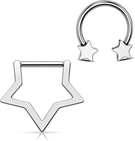 2Pcs Pack 16G Septum Ring Titanium Star G23 Helix Piercing Jewelry,Tragus Earrings Daith Earrings Nose Ring Hoop Clicker Conch for Women and Men in Saudi Arabia