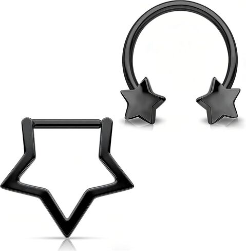 2Pcs Pack 16G Septum Ring Titanium Star G23 Helix Piercing Jewelry,Tragus Earrings Daith Earrings Nose Ring Hoop Clicker Conch for Women and Men in Saudi Arabia