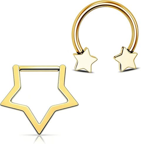 2Pcs Pack 16G Septum Ring Titanium Star G23 Helix Piercing Jewelry,Tragus Earrings Daith Earrings Nose Ring Hoop Clicker Conch for Women and Men in Saudi Arabia