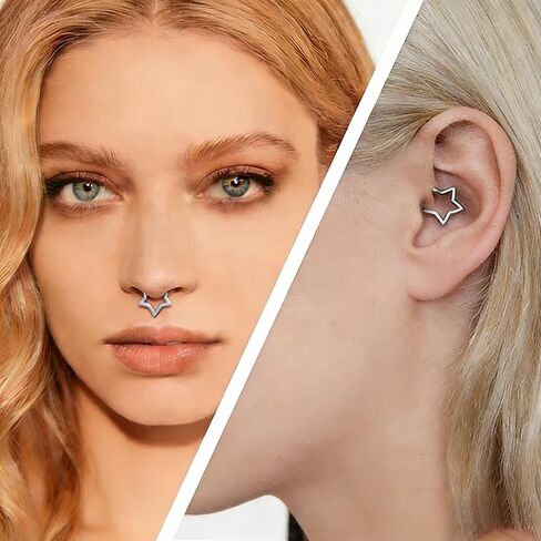 2Pcs Pack 16G Septum Ring Titanium Star G23 Helix Piercing Jewelry,Tragus Earrings Daith Earrings Nose Ring Hoop Clicker Conch for Women and Men in Saudi Arabia