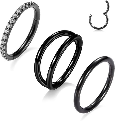 PEAKLINK 3pcs Double Nose Rings Double Nose Hoops 316L Surgical Steel Cartilage Earrings 20G/18G/16G Septum Rings Conch Piercing Helix Lip Rook Daith Tragus Pierxing Jewelry 6mm to 12mm in Kuwait