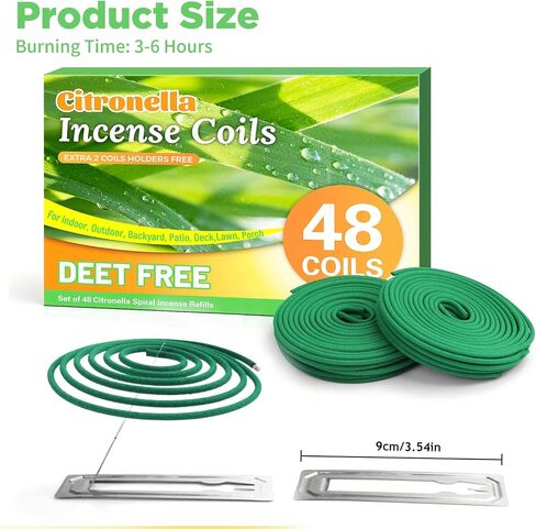 FIRIK Citronella Coils, 48 Pack Citronella Incense Coil with 2 Holders, Natural Lemongrass Fagrance, for Indoor and Summer Outdoor Patio Camping Trip Garden Gathering in Saudi Arabia