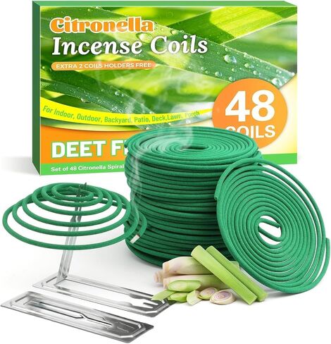 FIRIK Citronella Coils, 48 Pack Citronella Incense Coil with 2 Holders, Natural Lemongrass Fagrance, for Indoor and Summer Outdoor Patio Camping Trip Garden Gathering in Saudi Arabia