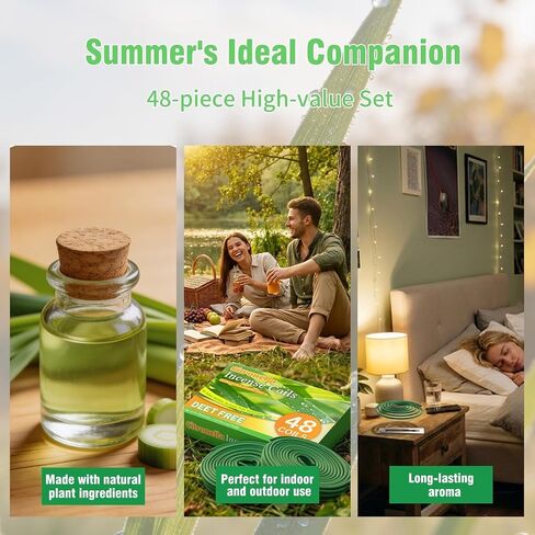 FIRIK Citronella Coils, 48 Pack Citronella Incense Coil with 2 Holders, Natural Lemongrass Fagrance, for Indoor and Summer Outdoor Patio Camping Trip Garden Gathering in Saudi Arabia