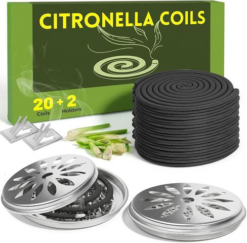 FIRIK Citronella Coils, 48 Pack Citronella Incense Coil with 2 Holders, Natural Lemongrass Fagrance, for Indoor and Summer Outdoor Patio Camping Trip Garden Gathering in Saudi Arabia