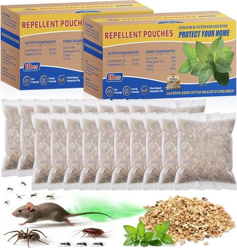 20 Pack Pest Control Pouches, Rodent Repellent, Insect Repellent for Indoor & Outdoor Use, Natural Insect Control Repel Mouse, Moth, Mosquito, Spiders, Roach, Ant, Spider, Squirrels &Other Pests in Kuwait