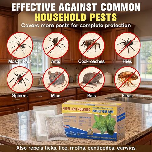 20 Pack Pest Control Pouches, Rodent Repellent, Insect Repellent for Indoor & Outdoor Use, Natural Insect Control Repel Mouse, Moth, Mosquito, Spiders, Roach, Ant, Spider, Squirrels &Other Pests in Kuwait