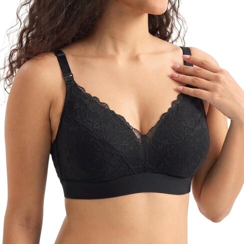 Momcozy Lace Nursing Bra for Breastfeeding, Wirefree Maternity Bra with Fixed Padding, Soft Deep V Bra in Kuwait