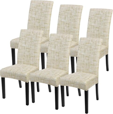 SearchI Dining Room Chair Covers Set of 6, Stretch Printed Parsons Chair Slipcovers Removable Washable Kitchen Chair Protector Cover for Dining Room, Hotel, Ceremony (Flaxen Print) in Saudi Arabia