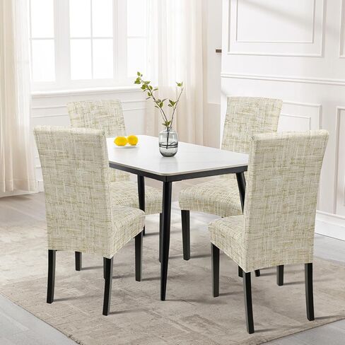 SearchI Dining Room Chair Covers Set of 6, Stretch Printed Parsons Chair Slipcovers Removable Washable Kitchen Chair Protector Cover for Dining Room, Hotel, Ceremony (Flaxen Print) in Saudi Arabia