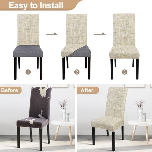 SearchI Dining Room Chair Covers Set of 6, Stretch Printed Parsons Chair Slipcovers Removable Washable Kitchen Chair Protector Cover for Dining Room, Hotel, Ceremony (Flaxen Print) in Saudi Arabia