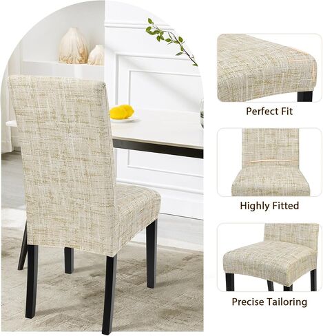 SearchI Dining Room Chair Covers Set of 6, Stretch Printed Parsons Chair Slipcovers Removable Washable Kitchen Chair Protector Cover for Dining Room, Hotel, Ceremony (Flaxen Print) in Saudi Arabia