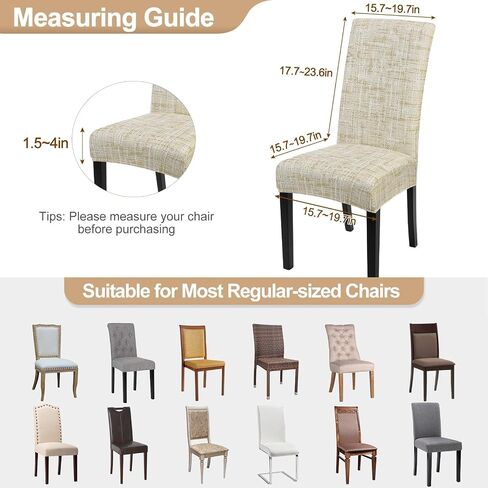 SearchI Dining Room Chair Covers Set of 6, Stretch Printed Parsons Chair Slipcovers Removable Washable Kitchen Chair Protector Cover for Dining Room, Hotel, Ceremony (Flaxen Print) in Saudi Arabia