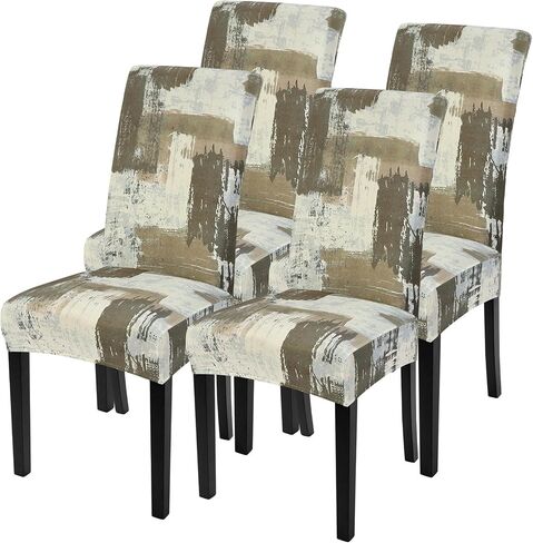 SearchI Dining Room Chair Covers Set of 6, Stretch Printed Parsons Chair Slipcovers Removable Washable Kitchen Chair Protector Cover for Dining Room, Hotel, Ceremony (Flaxen Print) in Saudi Arabia