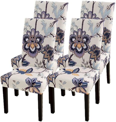 SearchI Dining Room Chair Covers Set of 6, Stretch Printed Parsons Chair Slipcovers Removable Washable Kitchen Chair Protector Cover for Dining Room, Hotel, Ceremony (Flaxen Print) in Saudi Arabia