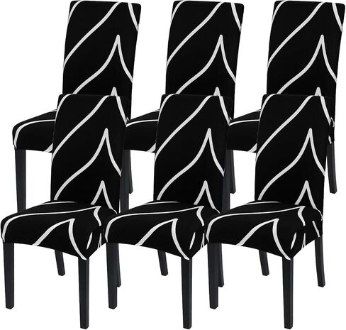 SearchI Dining Room Chair Covers Set of 6, Stretch Printed Parsons Chair Slipcovers Removable Washable Kitchen Chair Protector Cover for Dining Room, Hotel, Ceremony (Flaxen Print) in Saudi Arabia
