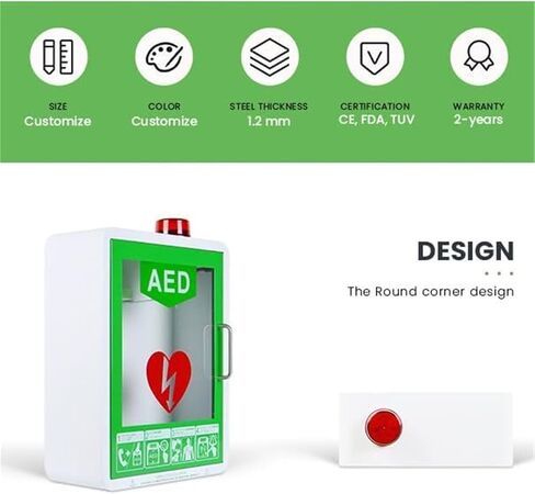 AED Defibrillator Cabinet, Partition Position Adjustable Double Switch Control Fits Most AED Models in Kuwait