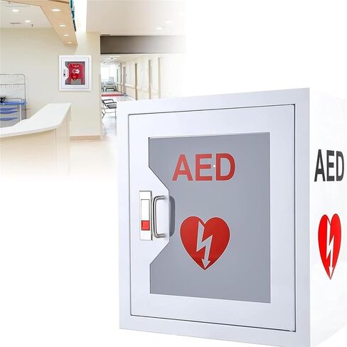 AED Defibrillator Cabinet, AED Defibrillator Wall Mount Storage Box with Snap Lock with Key and Alarm Rounded Corner Design in Kuwait
