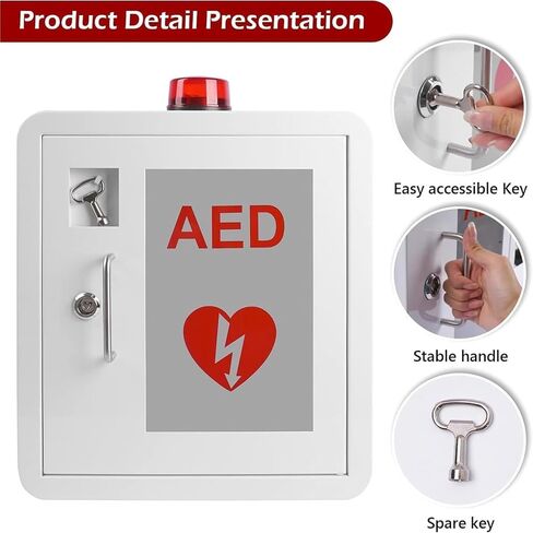 AED Defibrillator Cabinet, AED Defibrillator Wall Mount Storage Box with Snap Lock with Key and Alarm Rounded Corner Design in Kuwait