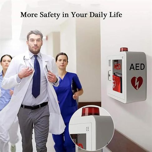 AED Defibrillator Cabinet, AED Defibrillator Wall Mount Storage Box with Snap Lock with Key and Alarm Rounded Corner Design in Kuwait