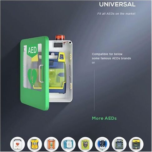 Wall-Mounted AED Cabinet for Quick Access - Storage Defibrillator Unit with Visual Alert & Secure Green Housing for Public Spaces in Kuwait