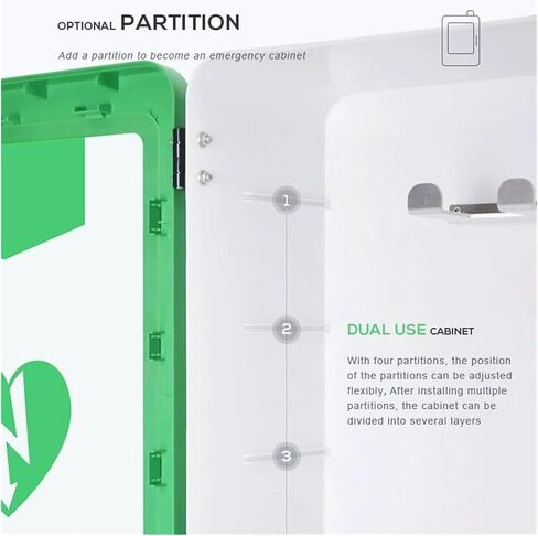 Wall-Mounted AED Cabinet for Quick Access - Storage Defibrillator Unit with Visual Alert & Secure Green Housing for Public Spaces in Kuwait