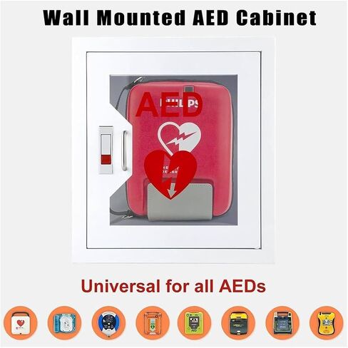 Wall Mounted AED Defibrillator Storage Cabinet with Alarm and Strobe Light, Emergency First Aid Cabinet, for Home Office Hospital Use in Kuwait