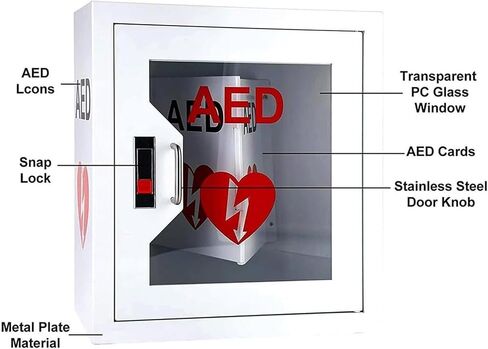 Wall Mounted AED Defibrillator Storage Cabinet with Alarm and Strobe Light, Emergency First Aid Cabinet, for Home Office Hospital Use in Kuwait