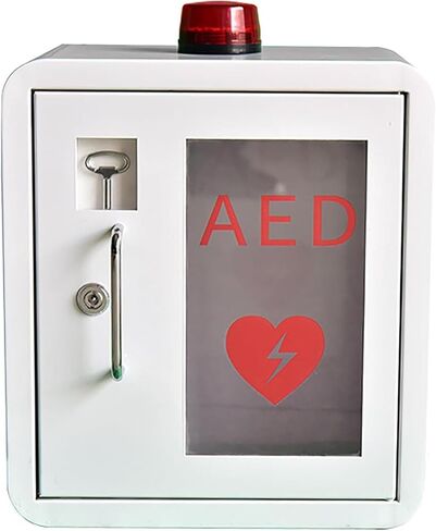 AED Defibrillator Cabinet, Wall-Mounted Cardiac Defibrillation Alarm Box with Key and Alarm System for Home Office Nursing Bus in Kuwait