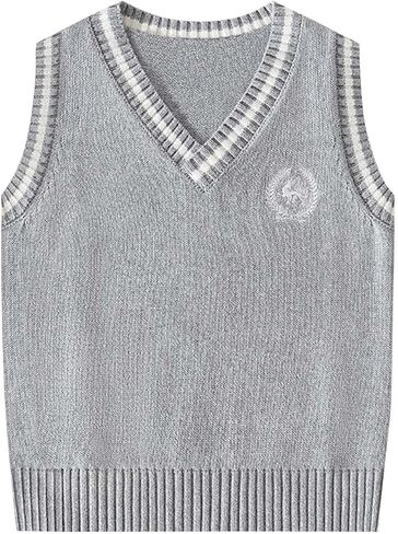Girls Boys School Uniform Sweater Vest Cute Color Block V Neck Knit Waistcoat Pullover Sleeveless Sweaters for 3-15 Years in Kuwait